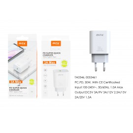 Cargador Rapido de Pared Marga Sin cable , Entrada Type-C(PD)/30W/3A Max