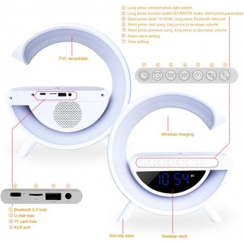 Altavoz Bluetooth BT3401, con lámpara de luces, con funcion de cargar inalámbrico