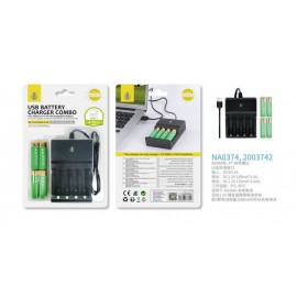 Cargador de pilas con cable USB, adaptable para Ni-MH o Ni Cd AA/AAA, 1.2V, 2580mAh