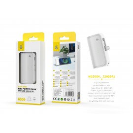 Mini PowerBack con luz de indicador, 6000mAh/22.2Wh, 1 Entrada Type-C, 2 Salida(Type-C+Lightning)