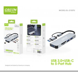 Adaptador de USB 3.0+Type-C a 5 Puertos, USB/TF/SD