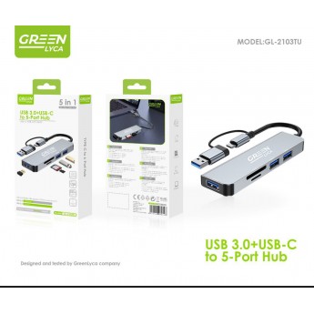 Adaptador de USB 3.0+Type-C a 5 Puertos, USB/TF/SD