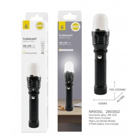 Linterna LED de aluminio con funcion Zoom,3 modos de luz (Fuerte,bajo y estroboscopica), 3W Bateria 3*AAA(No incluye), 6uni/caja