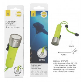 Linterna LED de Buceo,Resistencia al agua IPX6, maxima de 10m,1W 150LM,Bateria 4*AA(No incluye), 6 uni/caja