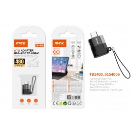 Adaptador OTG con Correa USB 2.0 (Hembra) a Type-C (Macho), 480Mbps