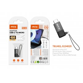 Adaptador con Correa Type-C (Macho) a Micro USB (Hembra), 480Mbps