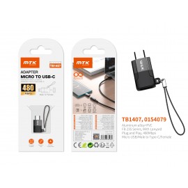 Adaptador con Correa Micro USB (Macho) a Type-C (Hembra), 480Mbps