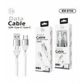 CABLE 2-IN-1 USB/TYPE-C A TYPE-C, 60W, 3A, 1M