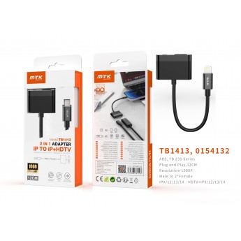 Adaptador 2 en 1 Lightning(Macho) a HDMI+Lightning (Hembra), 1080P, 12CM