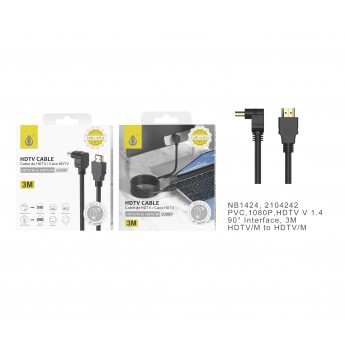 Cable HDMI (Version 1.4) , Clavija 90 grados en L 1080p, 3M