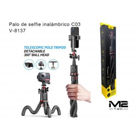 Palo selfie C03,  con trípode flexible en forma de pulpo, BT 4.2, distancia 10M