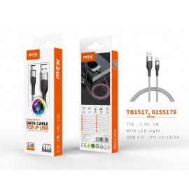 Cable de Datos Ames para Iphone 5-14 Con Luz LED 5V/3A, 1M