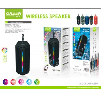 Altavoz inalámbrica R280 BT5.2, con luz LED, 2X8W, uso 5 HORAS, 1500mAh, 3.7V, 210X90X93MM
