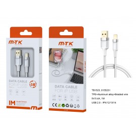 Cable de datos Noah Aluminio trenzado para Iphone 5-14, 5V/3.4A, 1M