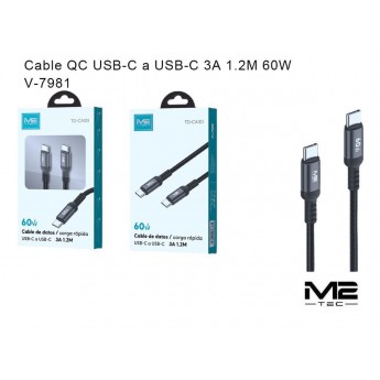 Cable de datos Type-C a Type-C 60W/3A, 1.2M