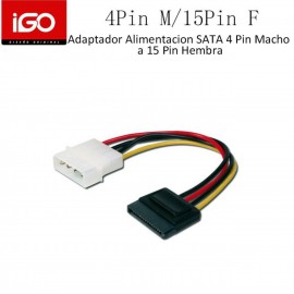 Adaptador de alimentacion SATA  4 pin Macho a 15 pin Hembra, 10 uni/paque