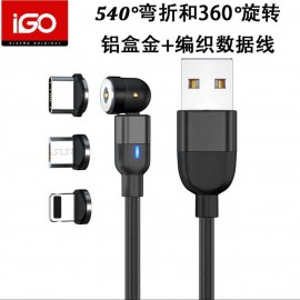 Cable magnético 3 en 1, Micro USB/Lightning/Type-C, 540º/360º, 5 uni/paque