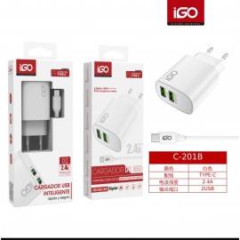 Cargador de móvil con cable Type-C 2.4A, 2USB, 12 uni/paq