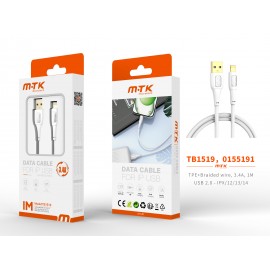 Cable de datos Yuri nylon trenzado para Iphone 5-14 , 5V/3.4A, 1M