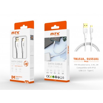 Cable de datos Yuri nylon trenzado para Type-C, Compatible con IPhone Type-C, 5V/3.4A, 1M