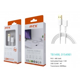 Cable USB 2.0 Macho a Hembra, 480Mbps, 1.5M