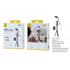 Palo Selfie plegable con mando Bluetooth, luz y microfono 3.5mm, 3 modos de luz, 45-60CM, Bateria AAA*3(No incluido)