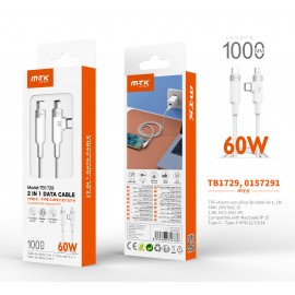 Cable de datos 2 en 1 Type-C a Light-ning 12W/ Type-C a Type-C 60W, Compatible con Apple Type-C, 1M