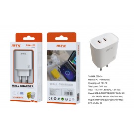 Luxury Cargador GaN de red rapida Arlo, 2 puertos USB-C PD, Sin cable, 70W/3.5A(Max)