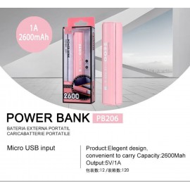 Power bank 2600mAh con cable smartphone, 5V/1A, 3 uni/paq