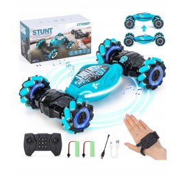 Coche Acrobático RC con Sensor de Gestos para Niños,con Control Remoto de Doble Cara 2.4GHz y Giros de 360 Grados,Luces y Música