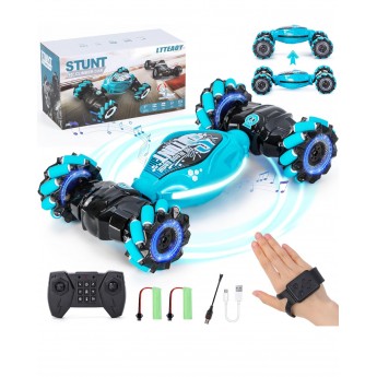Coche Acrobático RC con Sensor de Gestos para Niños,con Control Remoto de Doble Cara 2.4GHz y Giros de 360 Grados,Luces y Música
