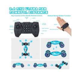 Coche Acrobático RC con Sensor de Gestos para Niños,con Control Remoto de Doble Cara 2.4GHz y Giros de 360 Grados,Luces y Música
