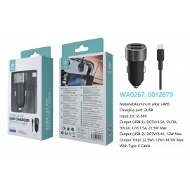 USB Car Changer Oro/5V 2.4A