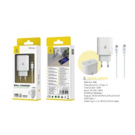 Cargador de Red Rapida Jorwin 30W, 1 Type-C PD, Con cable Type-C a Iphone
