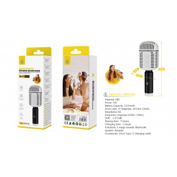 Micrófono HIFI bluetooth con función de altavoz, 1200mAh, 5W, uso 5H,
