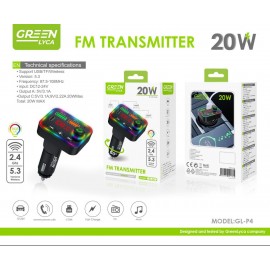 Transmisor FM con 2 USB-A+1 USB-C(PD 20W), Bluetooth 5.3 Manos Libres/USB , 87.5-108MHZ
