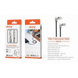 Cable de datos 4 en1 Type-/USB-A a Type-C/Iphone,60W Max 1M