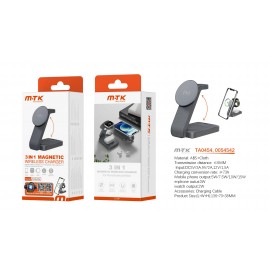 Cargador magnetico plegable 3 en 1 para movil 15W+auricular 3W+reloj 2W