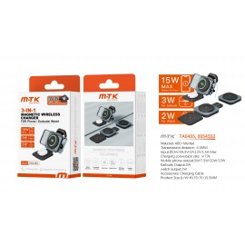 Cargador magnetico metalico plegable 3 en 1 para movil 15W+auricular 3W+reloj 2W