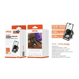 Cargador magnetico 3 en 1 para movil 15W+auricular 3W+reloj 2W