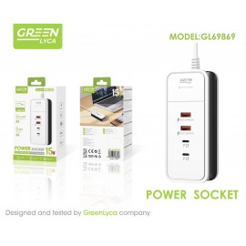 Adaptador universal 2USB(3A)+2PD(3A) con cable 100cm, 15W