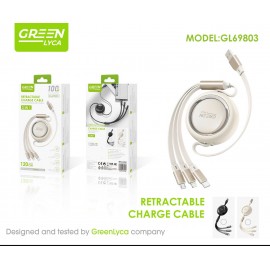 Cable de  datos 3 en 1, ajustable, 100W, 120CM