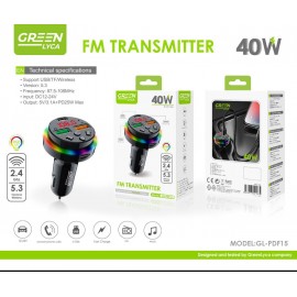 Transmisor de coche 40W, bt 5.3, 2.4ghZ, 12-24V, 87.5-108MHz, 5V/3.1A+PD 25W Max