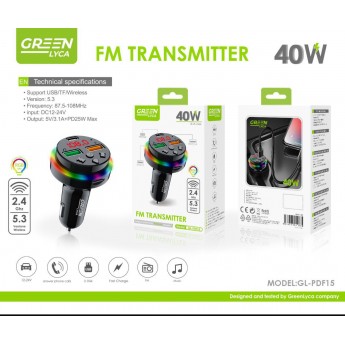 Transmisor de coche 40W, bt 5.3, 2.4ghZ, 12-24V, 87.5-108MHz, 5V/3.1A+PD 25W Max