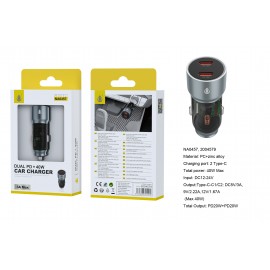 Cargador de Mechero Blaz Zin alloy con carga rapido, USB-C*2(40W Max), Sin cable, 40W/3A Max