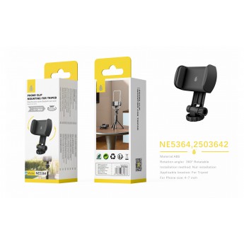 Adaptador con soporte de movil para trípode con giro 360, Para móvil 4-7''
