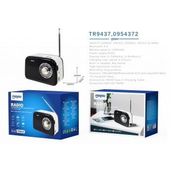 Radio con funcion de altavoz soporta bluetooth 5.4/USB/TF, Bateria 1200mAh