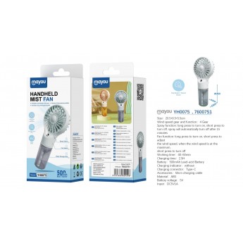 Mini Ventilador de mano con splay de agua, 4 Velocidades, baterias recargable 400mAh
