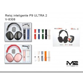 Reloj inteligente P9 ultra 2 con cascos, cargador inalámbrico, 7 correas de sustitución
