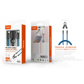 Cable de datos trenzado Varniqo 2 en 1 carga rapida type-C a type-C+funcion de correa para movil